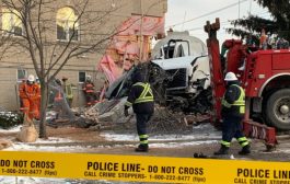 A tractor trailer tanker collides with a house in Toronto's east end