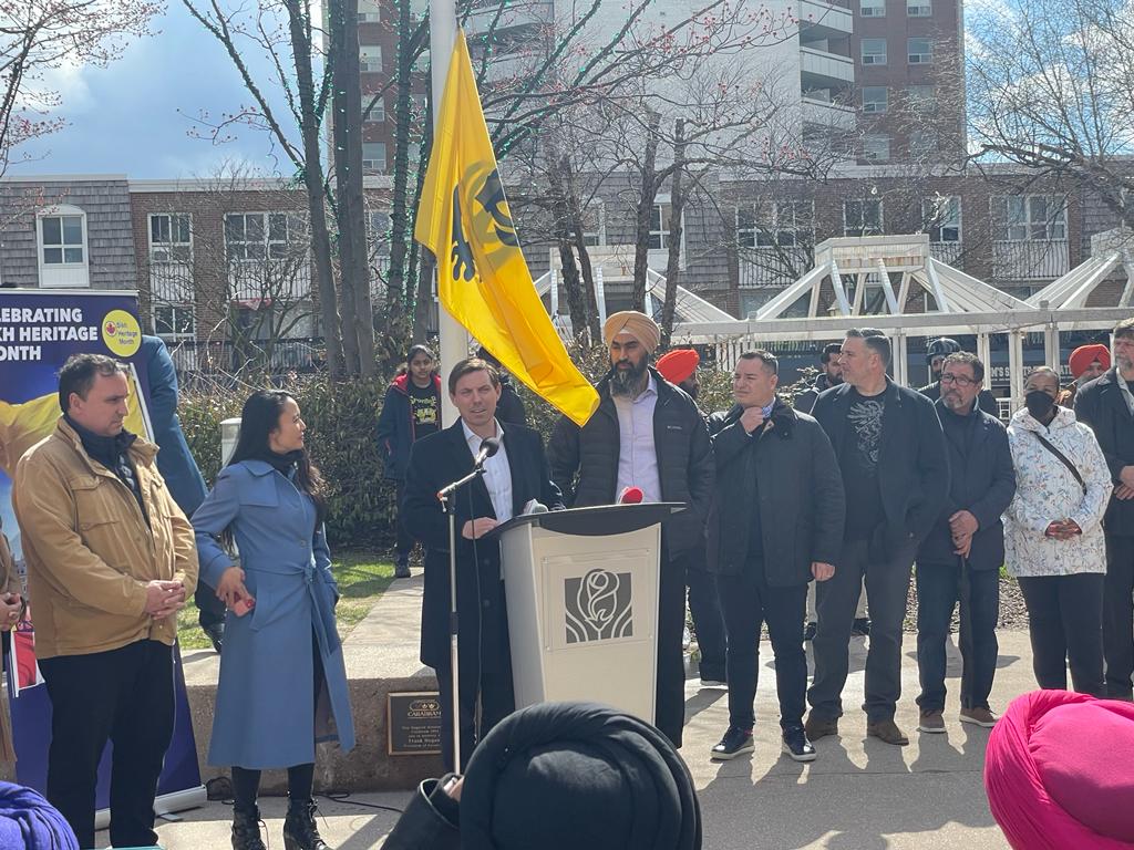 Saffron flags hoisted in the city of Brampton dedicated to Sikh Heritage Month