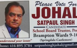 Satpal Singh Johal nominated as a School Trustee candidate from Wards 9 and 10 of Brampton