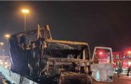 A transport truck caught fire after collision on Highway 401 in Pickering