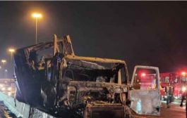 A transport truck caught fire after collision on Highway 401 in Pickering