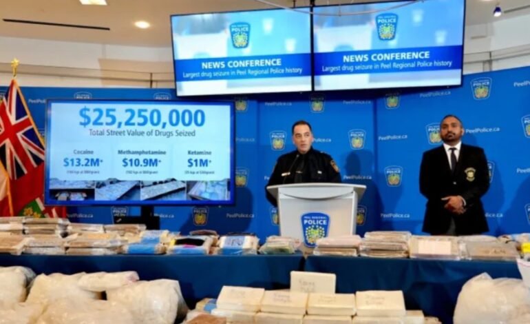 ਪੀਲ ਪੁਲਿਸ ਨੇ ਸਰਹੱਦ ਪਾਰੋਂ ਤਸਕਰੀ ਦੇ ਵੱਡੇ ਗਿਰੋਹ ਵਿੱਚ $25M ਤੋਂ ਵੱਧ ਨਸ਼ੀਲੇ ਪਦਾਰਥ ਕੀਤੇ ਜ਼ਬਤ